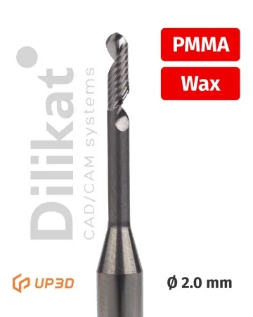Фреза UP3D по PMMA/PEEK/Wax Single flute, 2.0 мм