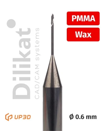Фреза UP3D по PMMA/PEEK/Wax Single flute, 0.6 мм